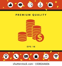 Stack of coins with dollar symbol. Graphic elements for your design