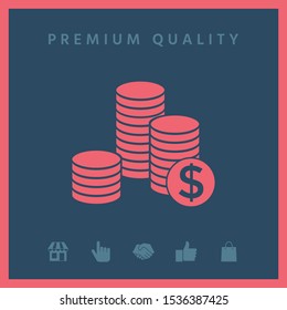 Stack of coins with dollar symbol. Graphic elements for your design