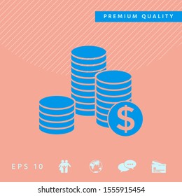 Stack of coins with dollar symbol. Graphic elements for your design