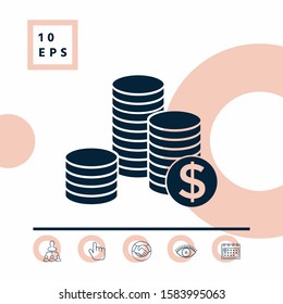 Stack of coins with dollar symbol. Graphic elements for your design
