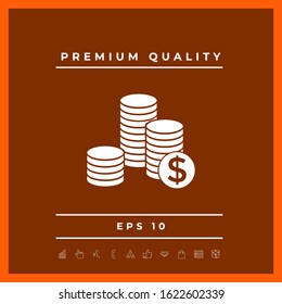 Stack of coins with dollar symbol. Graphic elements for your design