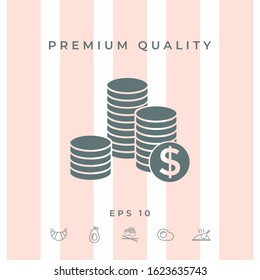 Stack of coins with dollar symbol. Graphic elements for your design