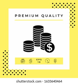 Stack of coins with dollar symbol. Graphic elements for your design