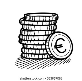 Stack of Coins Doodle (Euro), a hand drawn vector doodle illustration of a stack of gold coins with Euro currency sign on it.