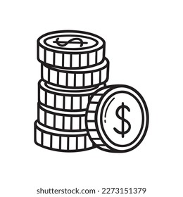Pila de doodle de monedas. Pila de monedas de oro en forma de boceto. Ilustración vectorial aislada en fondo blanco.