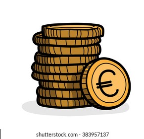 Stack of Coins (Euro), a hand drawn vector illustration of a stack of gold coins with Euro currency sign on it.