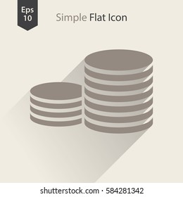 Stack Coins Flat Icon. Simple Sign Of Money. Vector Illustrated Symbol