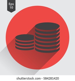 Stack Coins Flat Icon. Simple Sign Of Money. Vector Illustrated Symbol