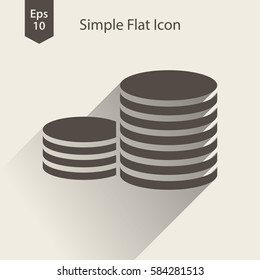 Stack Coins Flat Icon. Simple Sign Of Money. Vector Illustrated Symbol