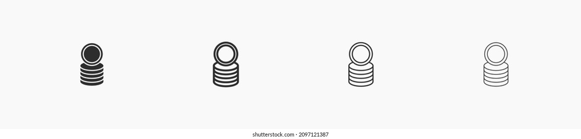 Stack of coins in flat style. Black lines with editable stroke. Vector