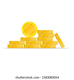 Stack Of Coins In A Flat Style.golden Pile Of Penny Money, Pile Of Treasures, Stock Vector Isolated On White Background.10 Eps.