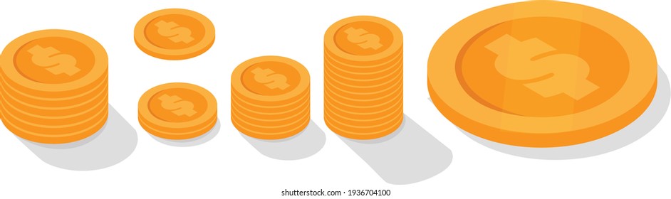 Stack of Coins Gold Isometric Money Vector Flat Stock Illustration