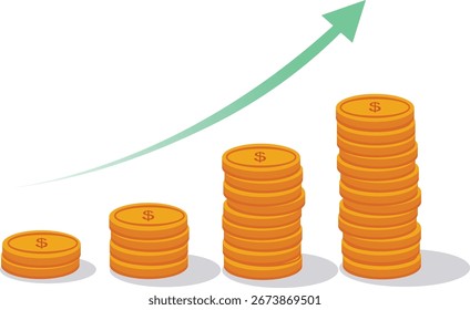 Pila de crecimiento de monedas con flecha ascendente PNG Negocio, Mercado accionario, Financiero	