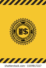 stack of coins icon black grunge emblem with yellow background. Vector Illustration. Detailed.