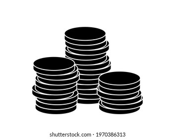 Stack of Coins Icon or Cryptocurrency Token Icon Set. Vector Image.