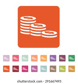 The stack of coins icon. Dollar, money, coin, bank  symbol. Flat Vector illustration Button Set
