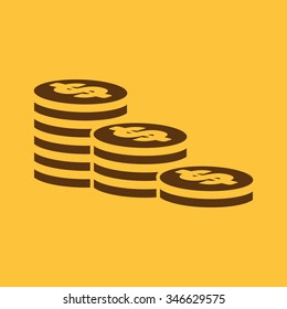 The stack of coins icon. Dollar, money, coin, bank  symbol. Flat Vector illustration