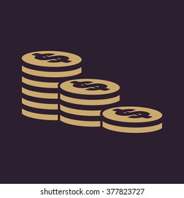 The stack of coins icon. Dollar, money, coin, bank  symbol. Flat Vector illustration