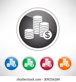 Stack of coins icon with dollar symbol. Set of colored icons.
