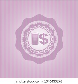 stack of coins icon inside badge with pink background