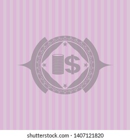 stack of coins icon inside badge with pink background