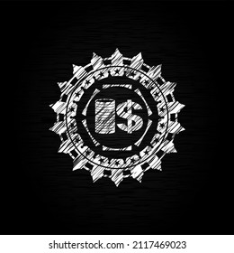 stack of coins icon inside chalk emblem. 