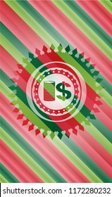 stack of coins icon inside christmas emblem.