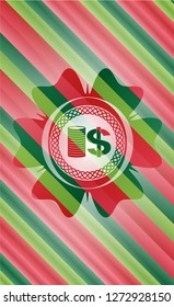 stack of coins icon inside christmas colors badge.