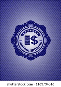 stack of coins icon inside denim background