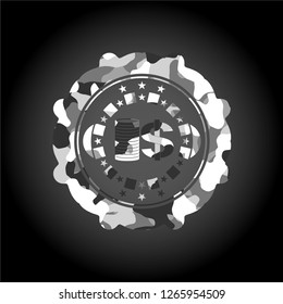 stack of coins icon inside grey camouflage texture