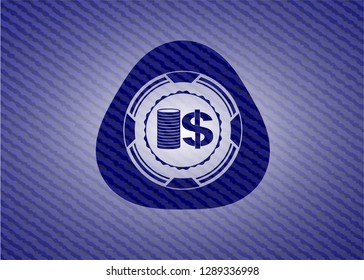 stack of coins icon inside jean background