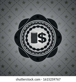 stack of coins icon inside realistic black emblem