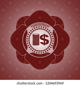 stack of coins icon inside red icon or emblem