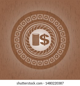 stack of coins icon inside wooden signboards