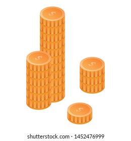 Stack of coins icon. Isometric of stack of coins vector icon for web design isolated on white background