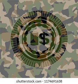 stack of coins icon on camo pattern