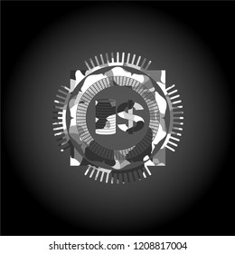 stack of coins icon on grey camo texture