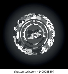 stack of coins icon on grey camouflaged pattern