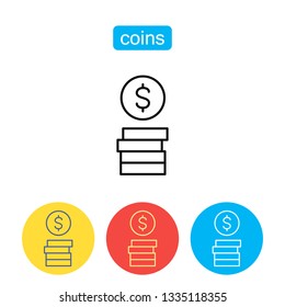 Stack of coins icon. Saving investment concept. Business symbol for your web site design, logo, app. Vector Logo Template icons editable stroke in colorful circles.
