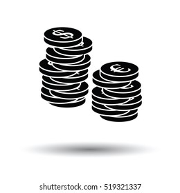 Stack of coins  icon. White background with shadow design. Vector illustration.