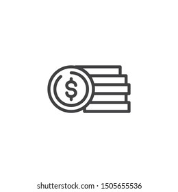 Stack of coins line icon. Money dollar linear style sign for mobile concept and web design. Dollar coins outline vector icon. Symbol, logo illustration. Vector graphics