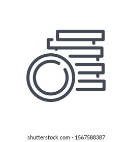Icono de la línea de la pila de monedas. Símbolo del contorno vectorial de la espiral de monedas.