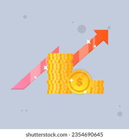 Stack Of Coins Money Currency Icon Isolated For Business Banking And E-Commerce Rich Golden Investment Arrow Vector Design