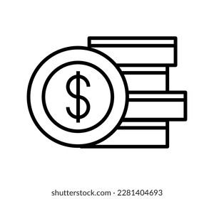 pila de monedas icono de línea de dinero aislado