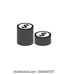 Stack of Coins, Money Solid Flat Vector Icon Isolated on White Background.