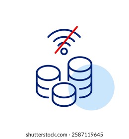Stack of coins and no wi-fi symbol. Cash payments only, online banking disconnected. Pixel perfect, editable stroke vector icon