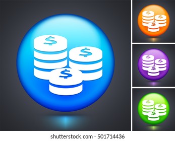Stack of Coins on Blue Round Button