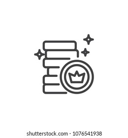 Stack of coins outline icon. linear style sign for mobile concept and web design. Royal money with crown simple line vector icon. Symbol, logo illustration. Pixel perfect vector graphics