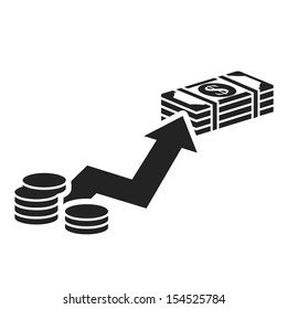 stack of coins and paper money black icon. money growth concept vector illustration