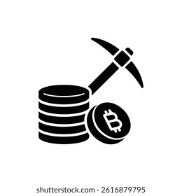 Stack of Coins with Pickaxe Symbolizing Mining Process and Cryptocurrency Rewards